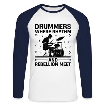 Drummers Where Rhythm And Rebellion Meet Drumming - Unisex Baseballshirt langarm - Weiß/Navy - Vorne - Nik (191cm)