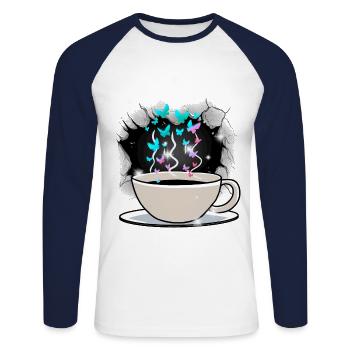 Kaffee Kaffeetasse Koffein - Unisex Baseballshirt langarm - Weiß/Navy - Vorne - Nik (191cm)