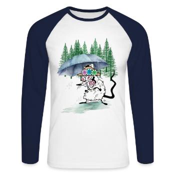 Hiking Mouse Umbrella Hike Forest Nature - Unisex Long Sleeve Baseball T-Shirt - white/navy - Front - Nik (191cm)