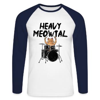 Heavy Meowtal tambour tambour batteur amoureux des chats - T-shirt baseball manches longues Homme - blanc/marine - Devant - Nik (191cm)