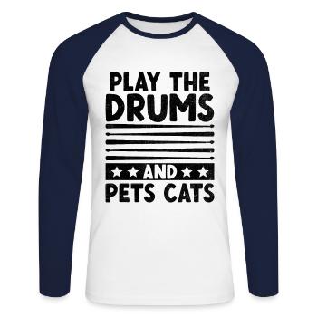 Spielen Sie Die Trommeln Und Haustiere Katzen Trommeln Trommeln Schlagzeuger - Unisex Baseballshirt langarm - Weiß/Navy - Vorne - Nik (191cm)