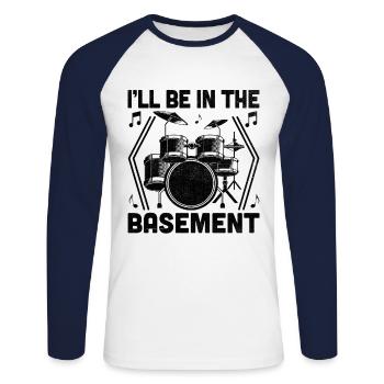 I'll Be In The Basement Drumming Drum Drummer - Unisex Baseballshirt langarm - Weiß/Navy - Vorne - Nik (191cm)