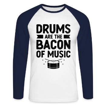 Les tambours sont le bacon de la musique Tambour Tambour Tambour - T-shirt baseball manches longues Homme - blanc/marine - Devant - Nik (191cm)