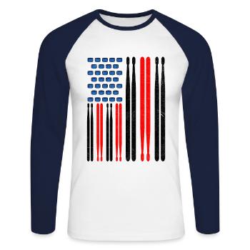 Drapeau américain tambour Patriot Tambour Mélomane Dru - T-shirt baseball manches longues Homme - blanc/marine - Devant - Nik (191cm)