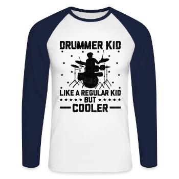Drummer Kid comme un enfant normal mais plus cool Drum Dru - T-shirt baseball manches longues Homme - blanc/marine - Devant - Nik (191cm)