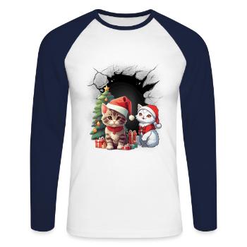 Weihnachtsmann Nikolaus Katzen Katze Kätzchen Kind - Unisex Baseballshirt langarm - Weiß/Navy - Vorne - Nik (191cm)