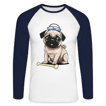 Hund Hunde Kinder Kind Haustiere maritim Mops - Unisex Baseballshirt langarm - Weiß/Navy - Vorne - Nik (191cm)
