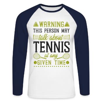 Avertissement de raquette de joueur de tennis drôle - T-shirt baseball manches longues Homme - blanc/marine - Devant - Nik (191cm)