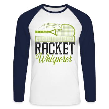 Drôle de joueur de tennis raquette jeu de mots - T-shirt baseball manches longues Homme - blanc/marine - Devant - Nik (191cm)