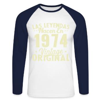 Original 1974 Vinatge Birthday Gift - Unisex Long Sleeve Baseball T-Shirt - white/navy - Front - Nik (191cm)