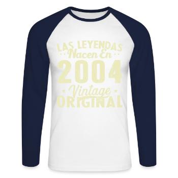 Original 2004 Vinatge Birthday Gift - Unisex Long Sleeve Baseball T-Shirt - white/navy - Front - Nik (191cm)