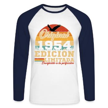 Vinatge 1954 Geburtstagsgeschenk - Unisex Baseballshirt langarm - Weiß/Navy - Vorne - Nik (191cm)