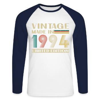Cadeau d'anniversaire Vinatge 1994 - T-shirt baseball manches longues Homme - blanc/marine - Devant - Nik (191cm)