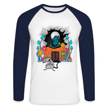 Halloween Mouse Mice Pumpkin Kids Child Baby - Unisex Long Sleeve Baseball T-Shirt - white/navy - Front - Nik (191cm)