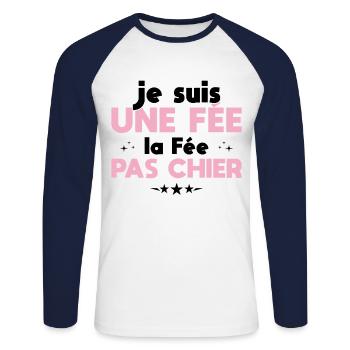 Je Suis Une Fée La Fée Pas Chier - T-shirt baseball manches longues Homme - blanc/marine - Devant - Nik (191cm)