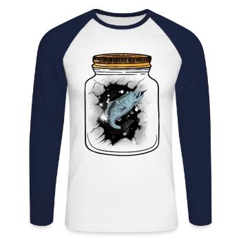 Poisson Poisson Pêcheur à la ligne - T-shirt baseball manches longues Homme - blanc/marine - Devant - Nik (191cm)