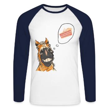 Pferd Pferde Pony Geburtstag Geburtstagstorte - Unisex Baseballshirt langarm - Weiß/Navy - Vorne - Nik (191cm)
