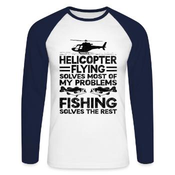 Le vol en hélicoptère résout la plupart de mes problèmes Fishi - T-shirt baseball manches longues Homme - blanc/marine - Devant - Nik (191cm)