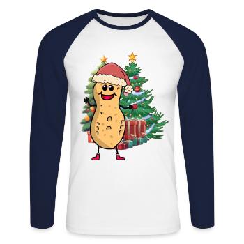 Cacahuète Arbre de Noël Noël Enfant Enfants Noix - T-shirt baseball manches longues Homme - blanc/marine - Devant - Nik (191cm)