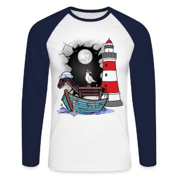 Maritime Seahorse Adventure Sailor Travel Boat - Unisex Long Sleeve Baseball T-Shirt - white/navy - Front - Nik (191cm)