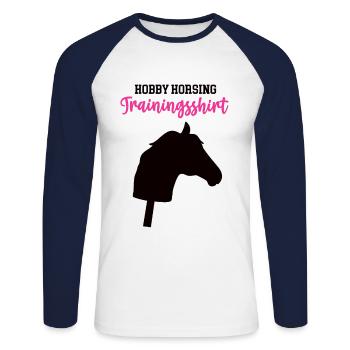 Hobby Horsing Outfit Reiter Zubehör Trainingsshirt - Unisex Baseballshirt langarm - Weiß/Navy - Vorne - Nik (191cm)