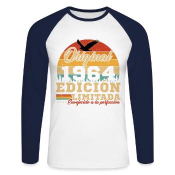 Cadeau d'anniversaire Vinatge 1964 - T-shirt baseball manches longues Homme - blanc/marine - Devant - Nik (191cm)