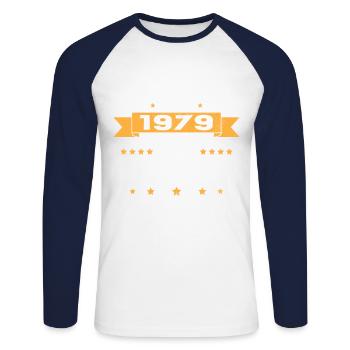 45 Jahre 1979 Vintage Geburtstagsgeschenk - Unisex Baseballshirt langarm - Weiß/Navy - Vorne - Nik (191cm)