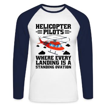 Des pilotes d’hélicoptère où chaque atterrissage est une substitution - T-shirt baseball manches longues Homme - blanc/marine - Devant - Nik (191cm)