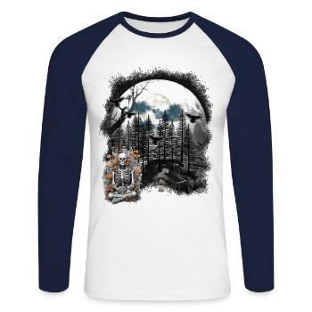 Halloween Skelett Wald Geist Geister Gespenst - Unisex Baseballshirt langarm - Weiß/Navy - Vorne - Nik (191cm)