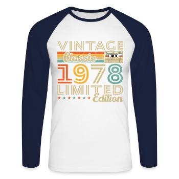 Vinatge 1978 Geburtstagsgeschenk - Unisex Baseballshirt langarm - Weiß/Navy - Vorne - Nik (191cm)