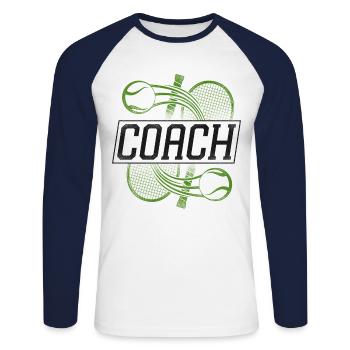 Funny Tennis Player Racket Coach - Unisex Baseballshirt langarm - Weiß/Navy - Vorne - Nik (191cm)