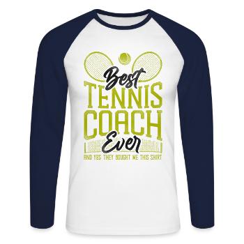 Funny Tennis Player Racket Coach - Unisex Long Sleeve Baseball T-Shirt - white/navy - Front - Nik (191cm)
