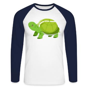 Funny Tennis Player Racket Turtle - Unisex Baseballshirt langarm - Weiß/Navy - Vorne - Nik (191cm)