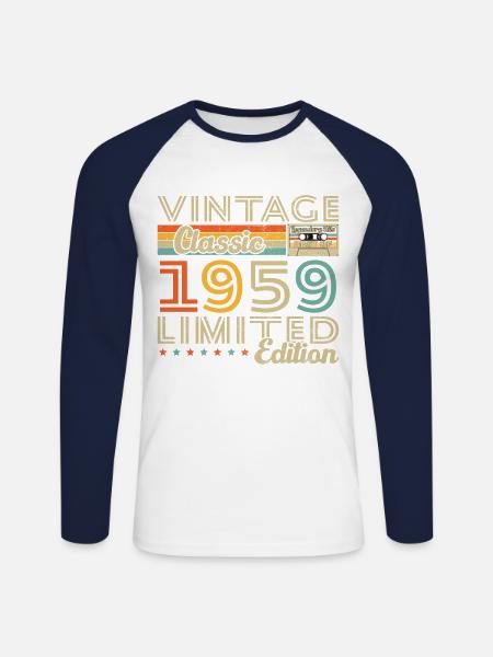 Cadeau d'anniversaire Vinatge 1959 - T-shirt baseball manches longues Homme - blanc/marine
