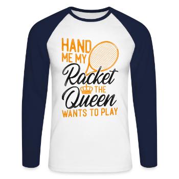 Funny Tennis Player Racket Queen - Unisex Long Sleeve Baseball T-Shirt - white/navy - Front - Nik (191cm)