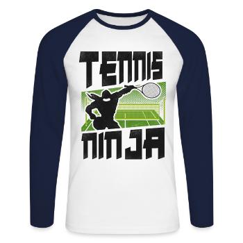 Drôle de joueur de tennis Raquette Ninja - T-shirt baseball manches longues Homme - blanc/marine - Devant - Nik (191cm)