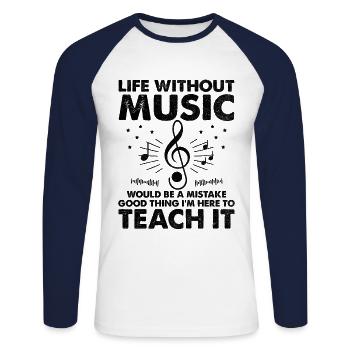 La vie sans musique serait une erreur Heureusement que je - T-shirt baseball manches longues Homme - blanc/marine - Devant - Nik (191cm)