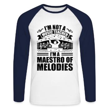Je ne suis pas un professeur de musique, je suis un maestro des mélodies - T-shirt baseball manches longues Homme - blanc/marine - Devant - Nik (191cm)