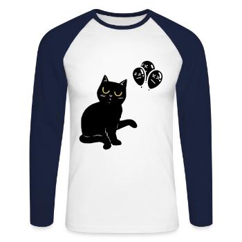 Schwarzer Kater Katze Halloween Luftballons - Unisex Baseballshirt langarm - Weiß/Navy - Vorne - Nik (191cm)