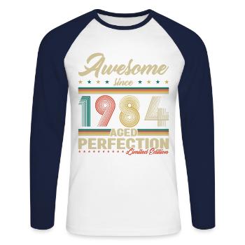 1984 Vintage Retro Geburtstagsgeschenk - Unisex Baseballshirt langarm - Weiß/Navy - Vorne - Nik (191cm)