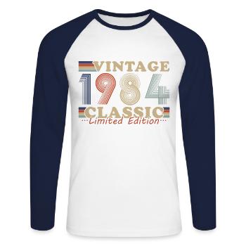 1984 Vintage Retro Geburtstagsgeschenk - Unisex Baseballshirt langarm - Weiß/Navy - Vorne - Nik (191cm)