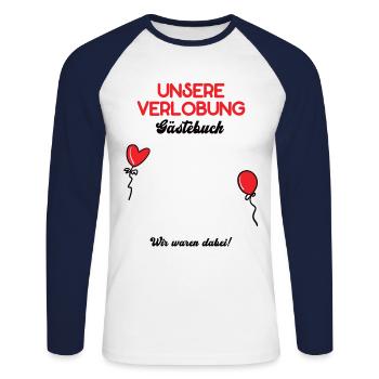 Verlobung Gästebuch Heiraten Hochzeit Polterabend - Unisex Baseballshirt langarm - Weiß/Navy - Vorne - Nik (191cm)