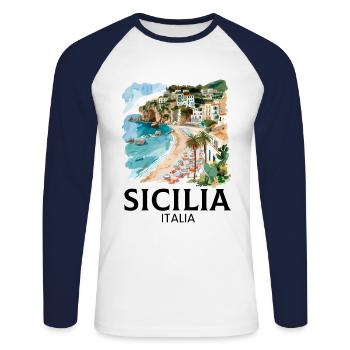 Sicilia Italia, sicilian - Unisex Baseballshirt langarm - Weiß/Navy - Vorne - Nik (191cm)
