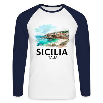 Sicilia Italia, sicilian - Unisex Baseballshirt langarm - Weiß/Navy - Vorne - Nik (191cm)