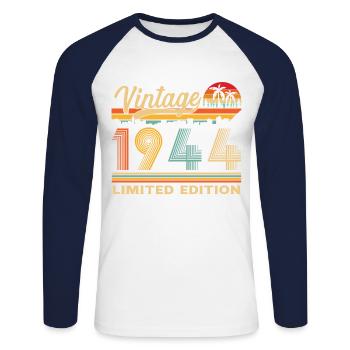 1944 Vintage Retro Geburtstagsgeschenk - Unisex Baseballshirt langarm - Weiß/Navy - Vorne - Nik (191cm)