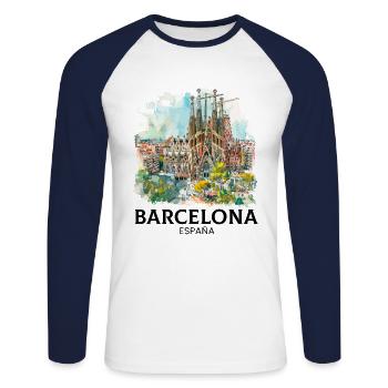 barcelona spain espana - Unisex Baseballshirt langarm - Weiß/Navy - Vorne - Nik (191cm)