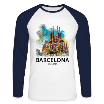 barcelona spain espana - Unisex Baseballshirt langarm - Weiß/Navy - Vorne - Nik (191cm)