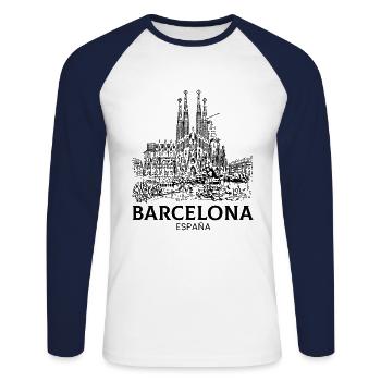 barcelona spain espana - Unisex Baseballshirt langarm - Weiß/Navy - Vorne - Nik (191cm)