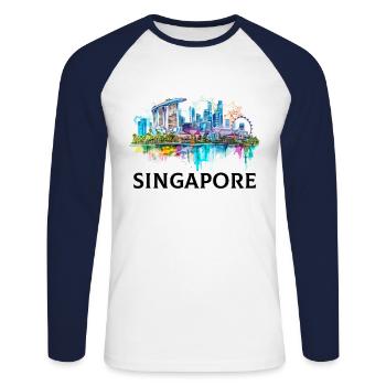 singapore skyline vintage, singapore - Unisex Baseballshirt langarm - Weiß/Navy - Vorne - Nik (191cm)