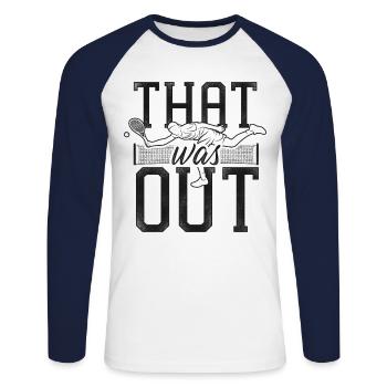 Funny Tennis Player Racket That - Unisex Baseballshirt langarm - Weiß/Navy - Vorne - Nik (191cm)